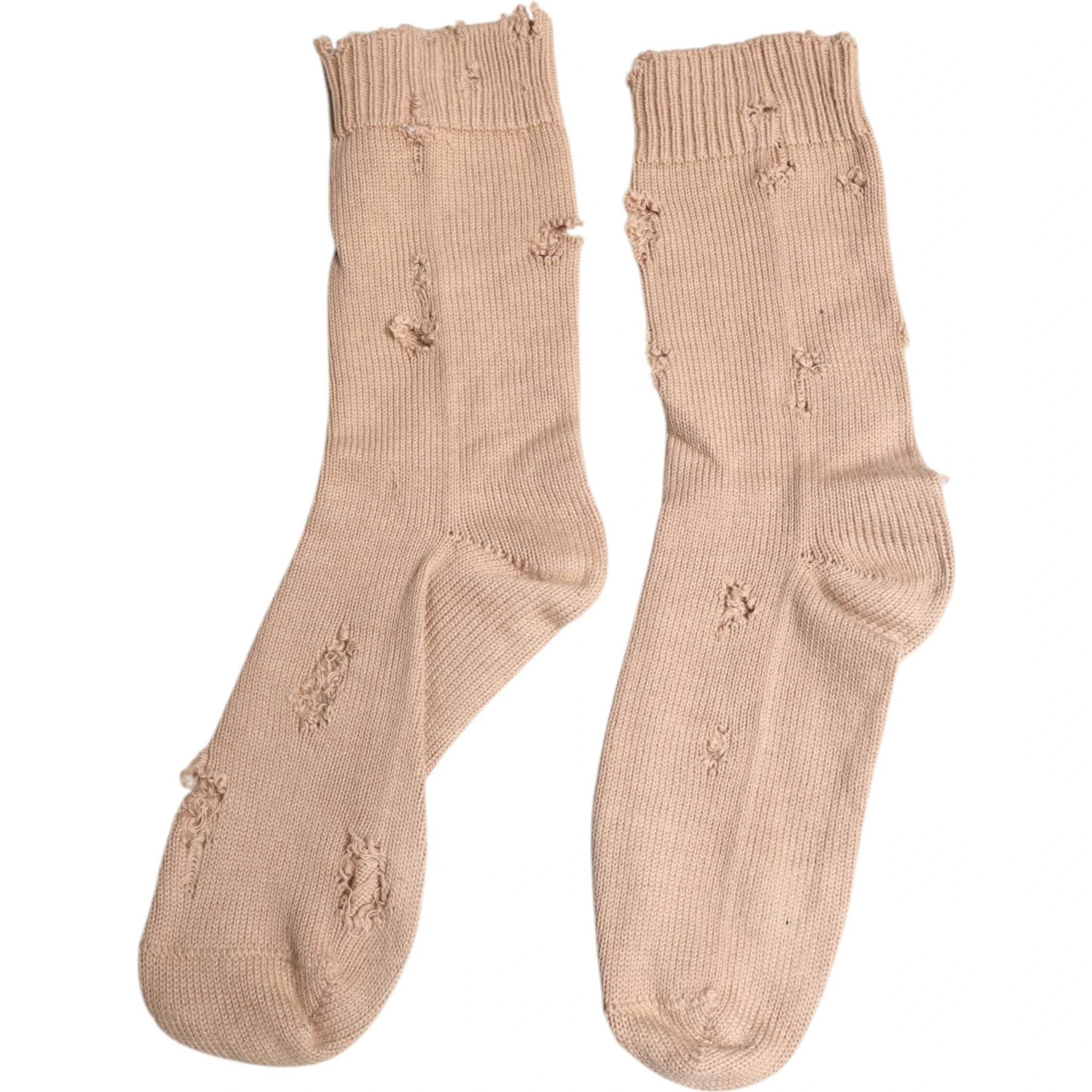 Beige Solid Stretch Mid Calf Men Socks