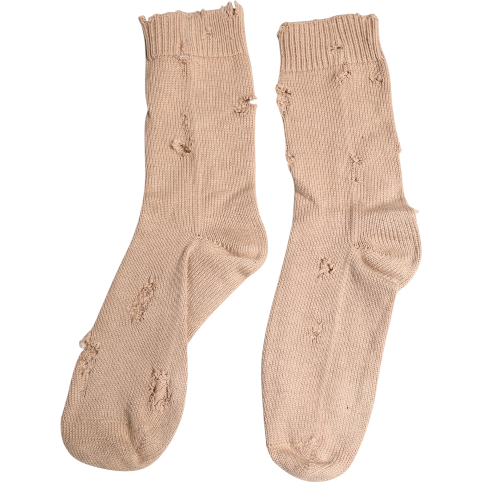 Beige Solid Stretch Mid Calf Men Socks