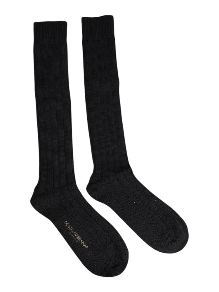Black DG Logo Print Over The Calf Socks