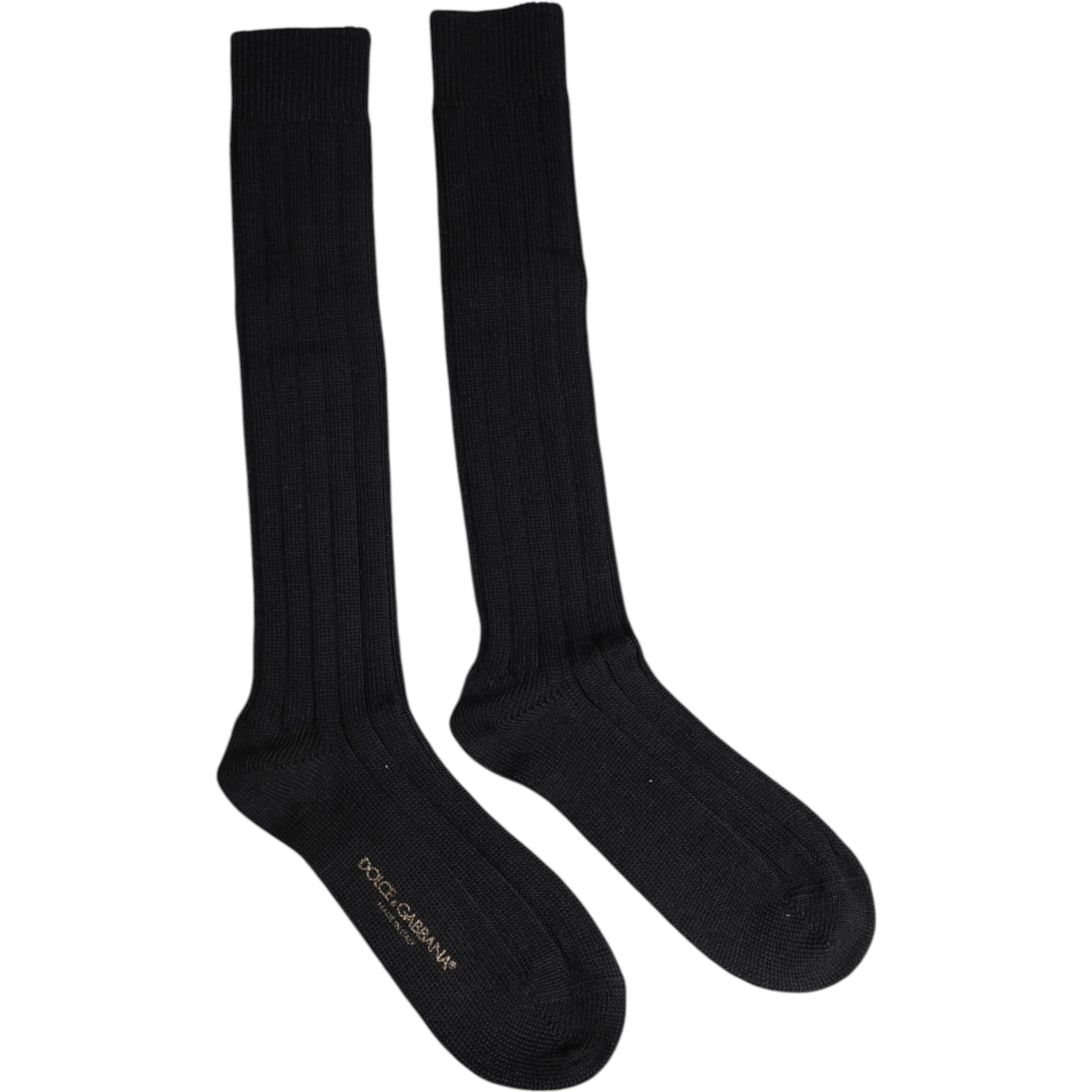 Black DG Logo Print Over The Calf Socks