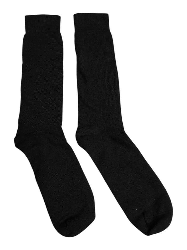 Black Solid Cotton Mid Calf Men Socks