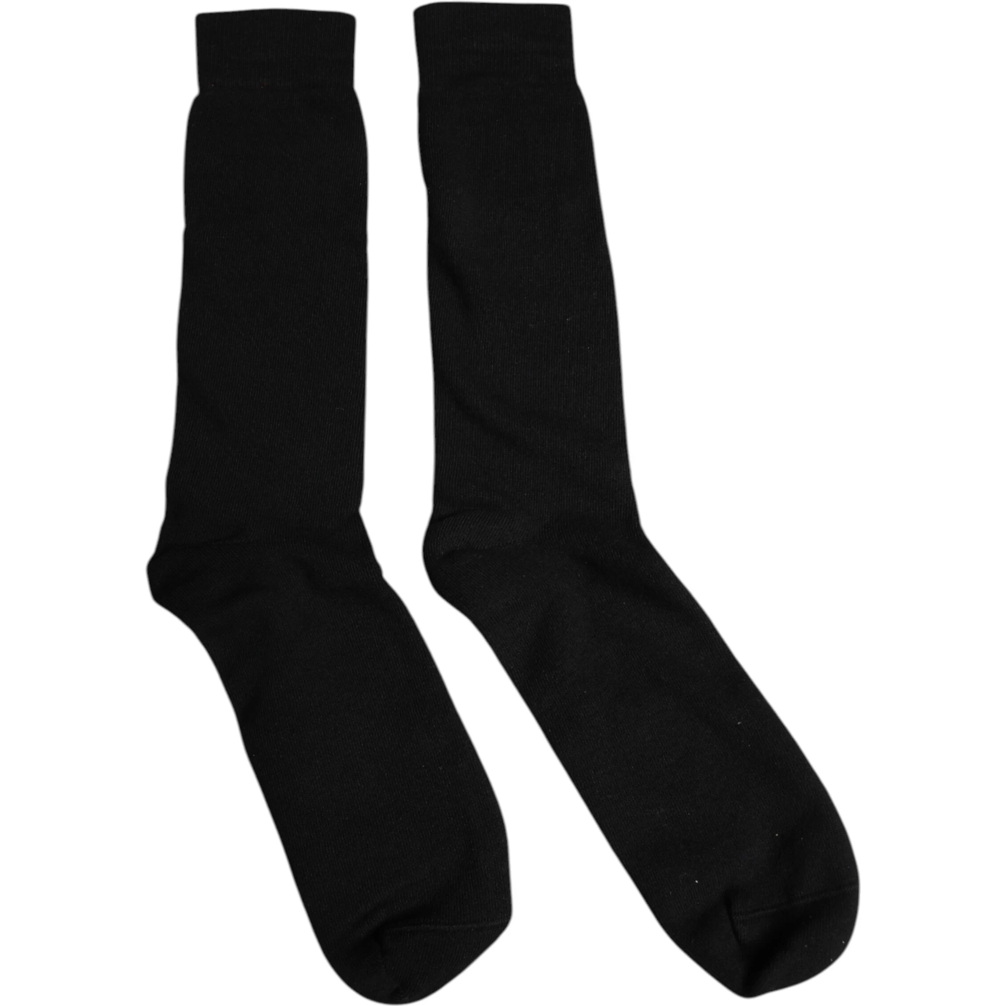 Black Solid Cotton Mid Calf Men Socks