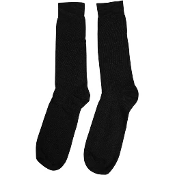 Black Solid Cotton Mid Calf Men Socks