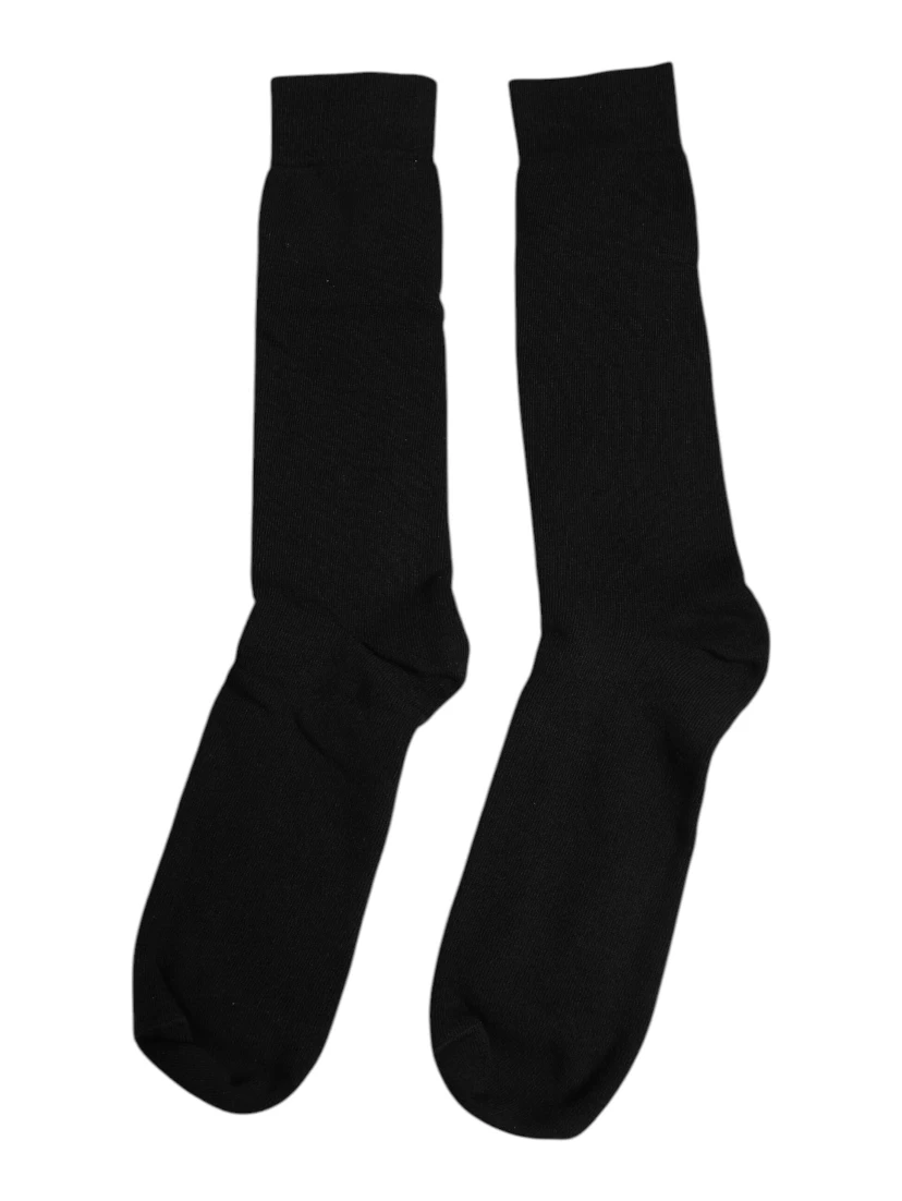 Black Solid Cotton Mid Calf Men Socks