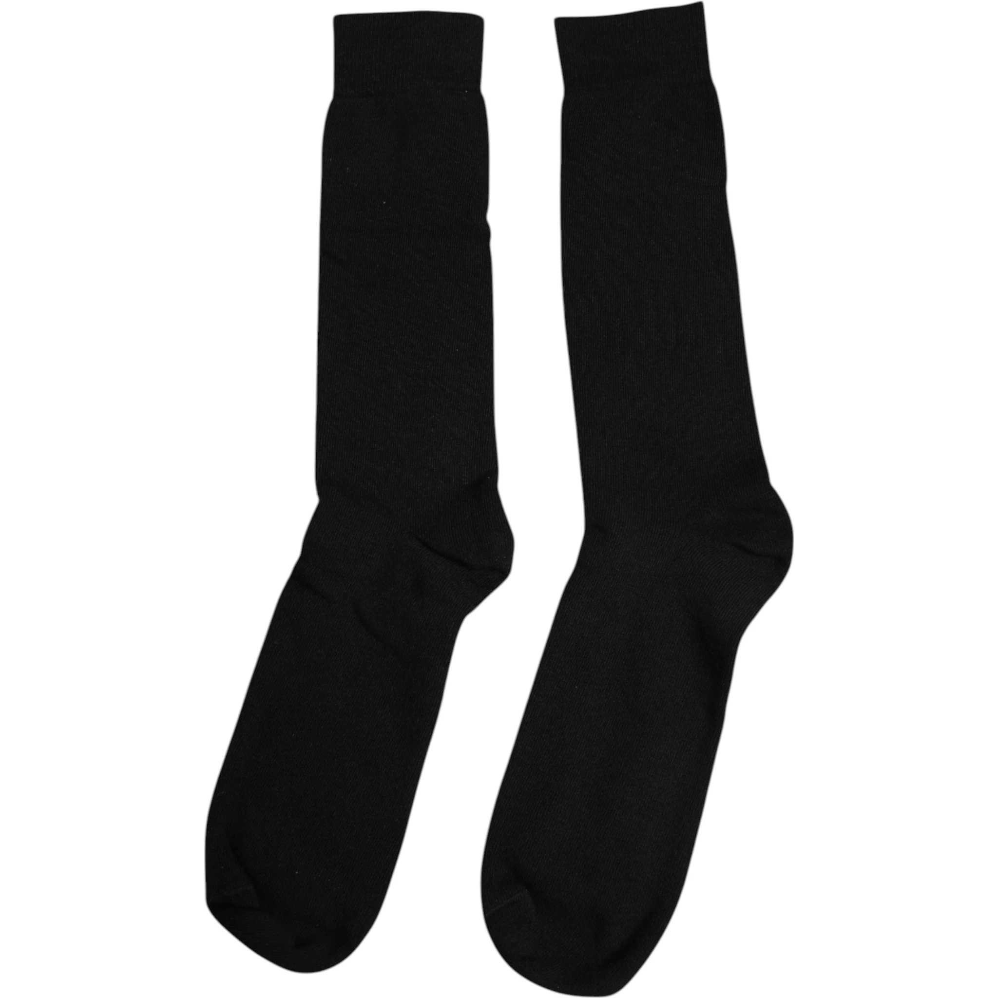 Black Solid Cotton Mid Calf Men Socks