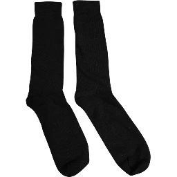 Black Solid Cotton Mid Calf Men Socks