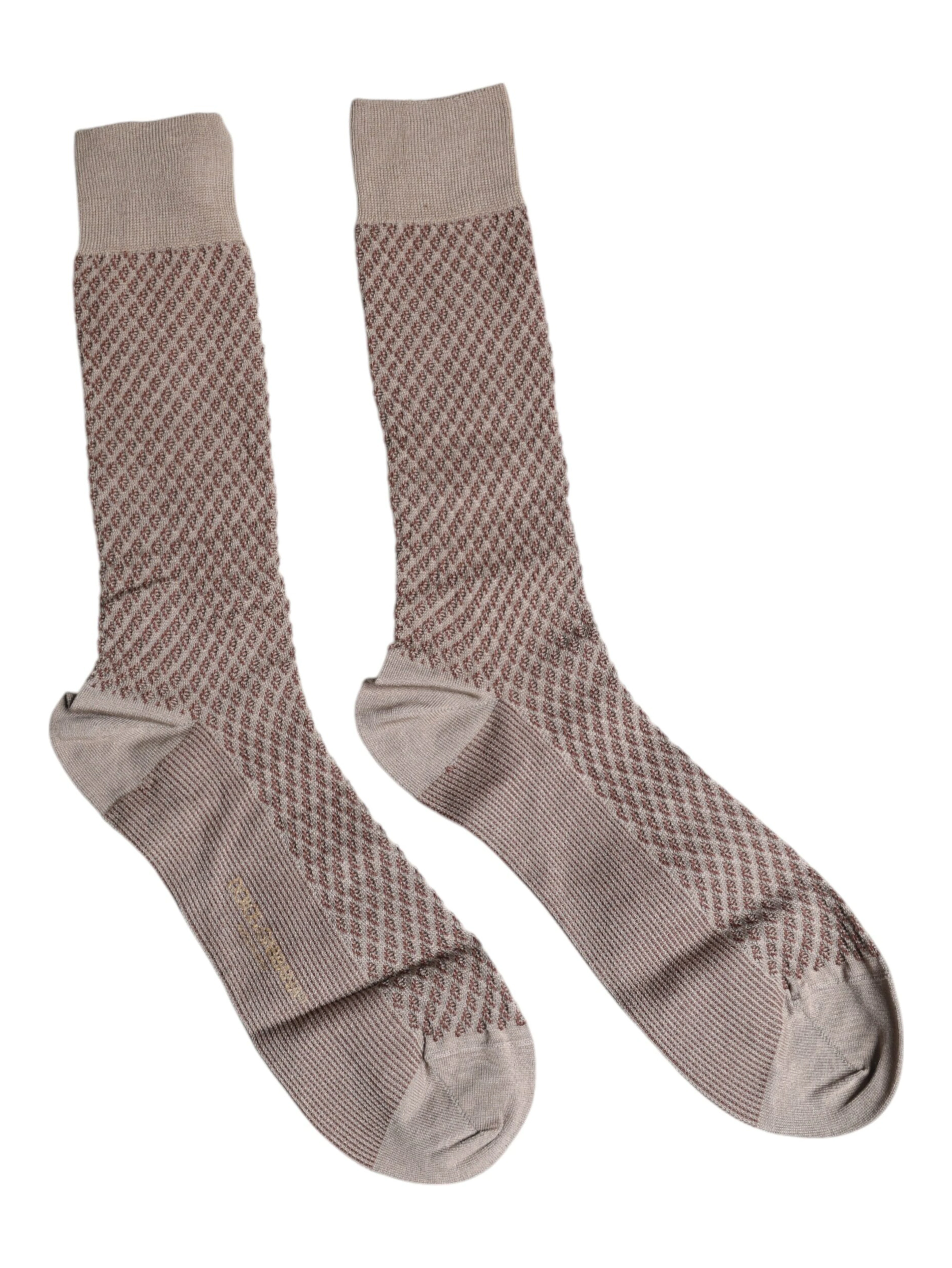 Brown Solid DG Logo Mid Calf Men Socks