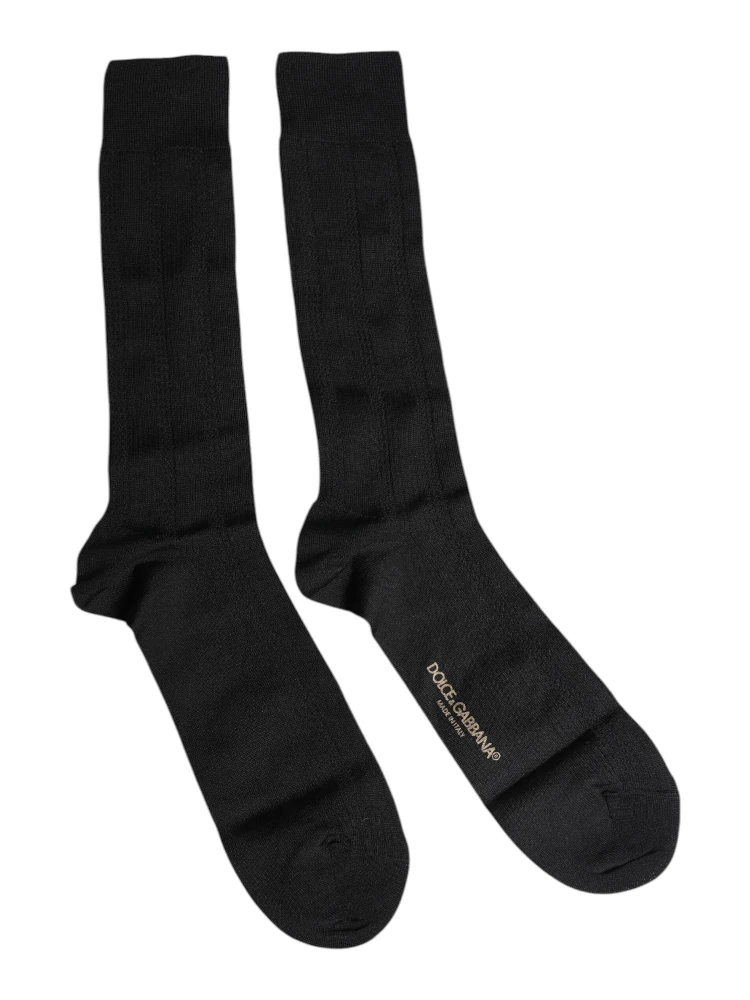 Black Stretch Logo Mid Calf Men Socks