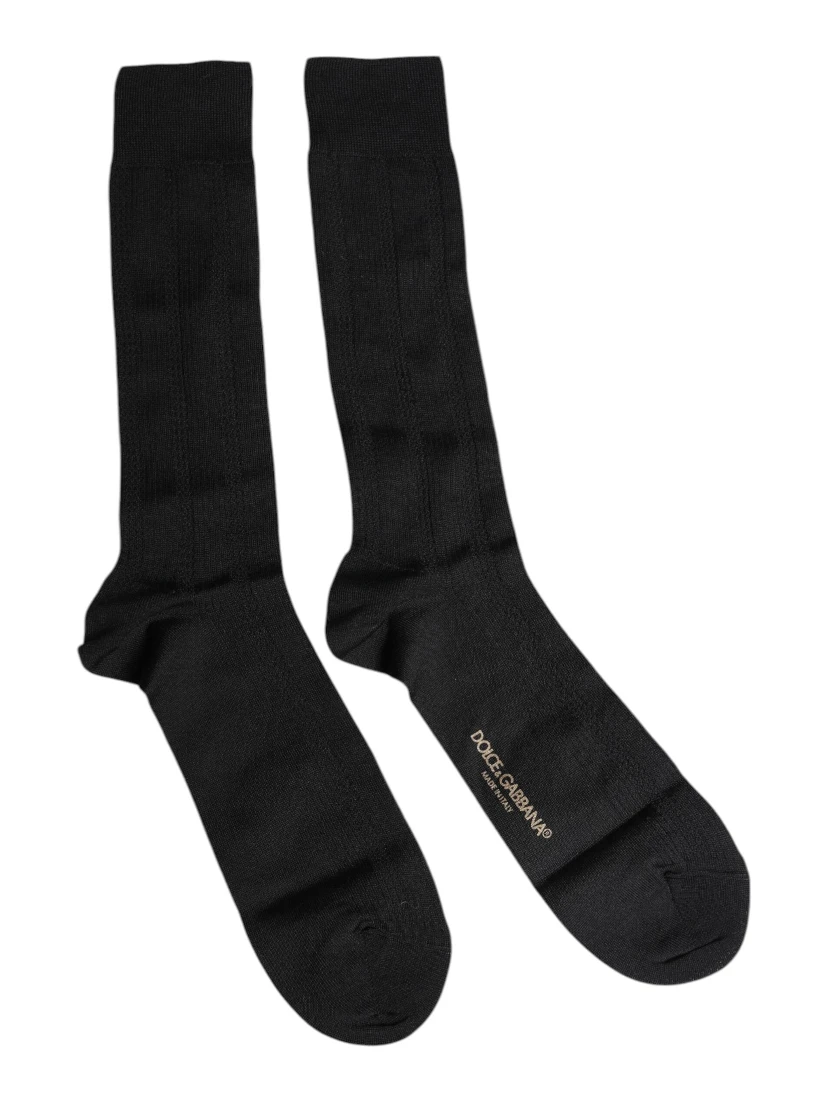 Black Stretch Logo Mid Calf Men Socks