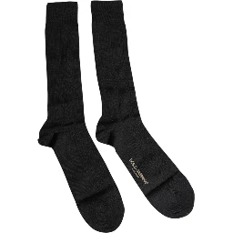 Black Stretch Logo Mid Calf Men Socks