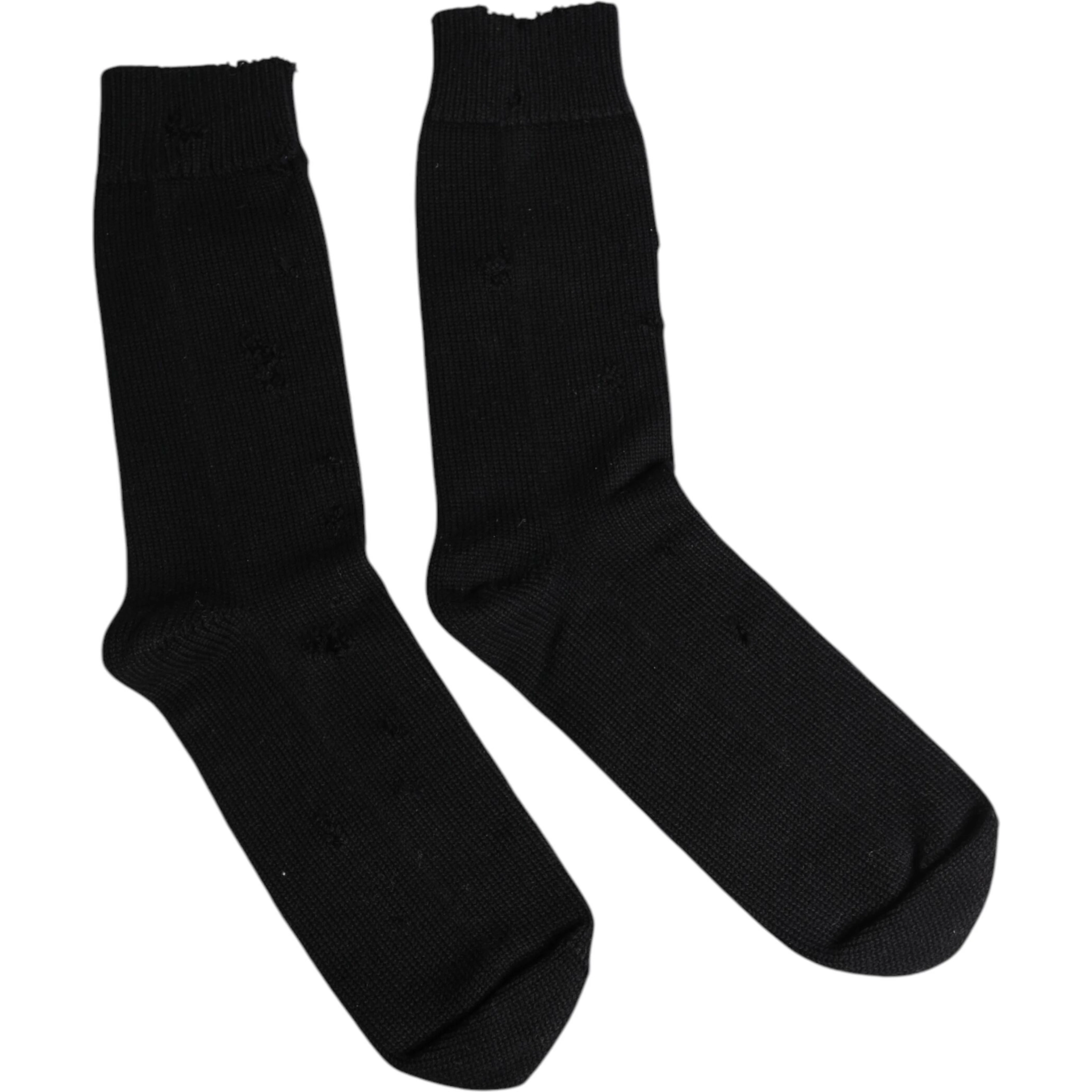 Black Solid Stretch Mid Calf Men Socks