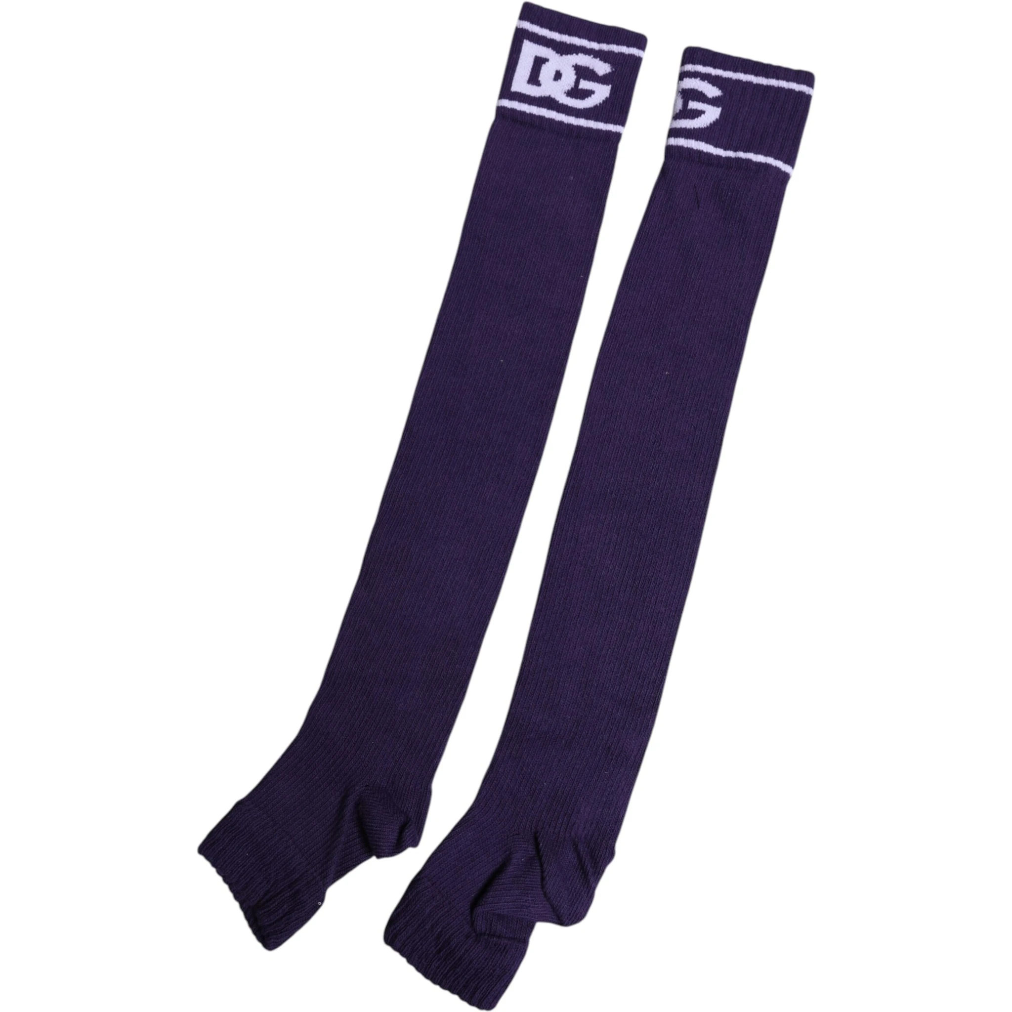 Purple Cotton DG Logo Print Open Toe Socks