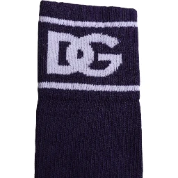 Purple Cotton DG Logo Print Open Toe Socks