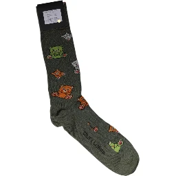 Green Nylon DG Bear Printed Mid Calf Socks