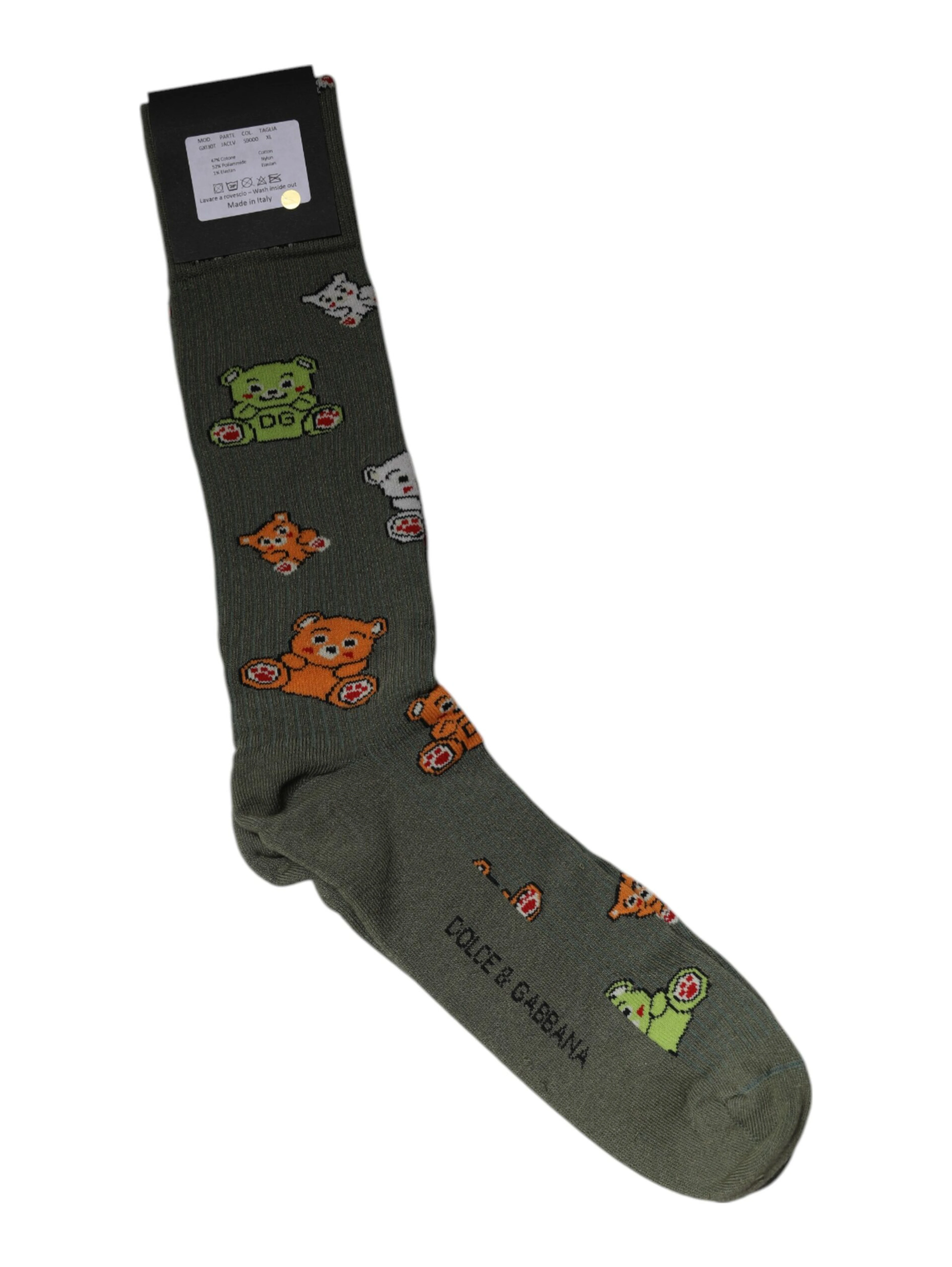 Green Nylon DG Bear Printed Mid Calf Socks