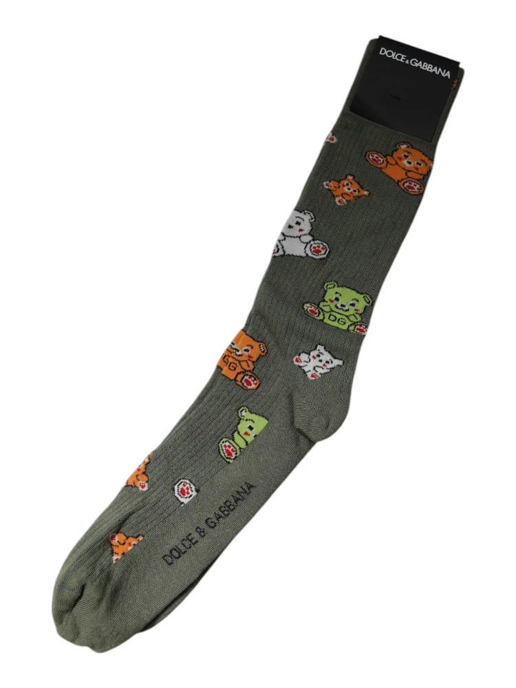 Green Nylon DG Bear Printed Mid Calf Socks alternative