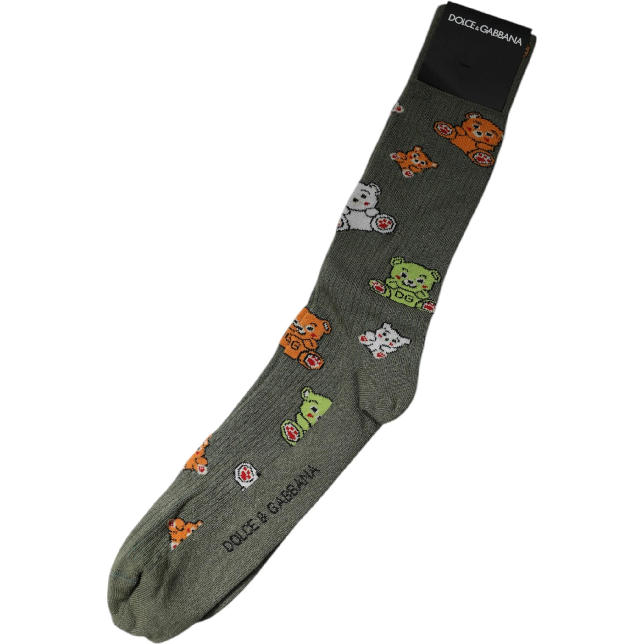 Green Nylon DG Bear Printed Mid Calf Socks