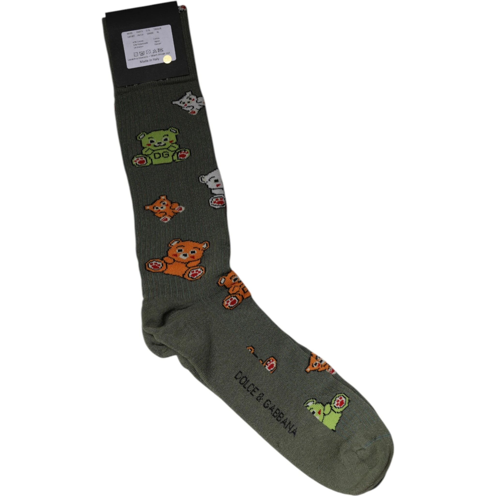 Green Nylon DG Bear Printed Mid Calf Socks