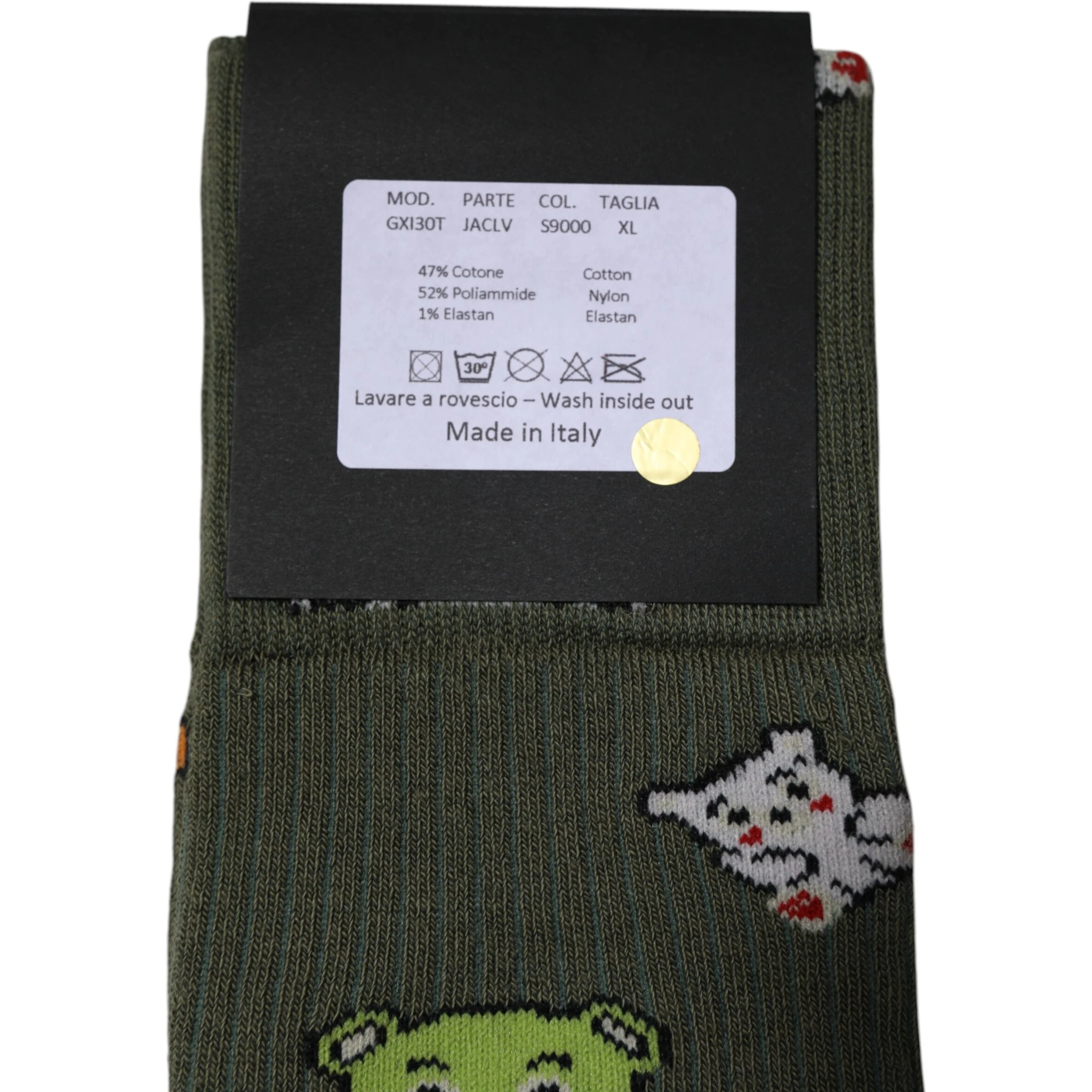 Green Nylon DG Bear Printed Mid Calf Socks