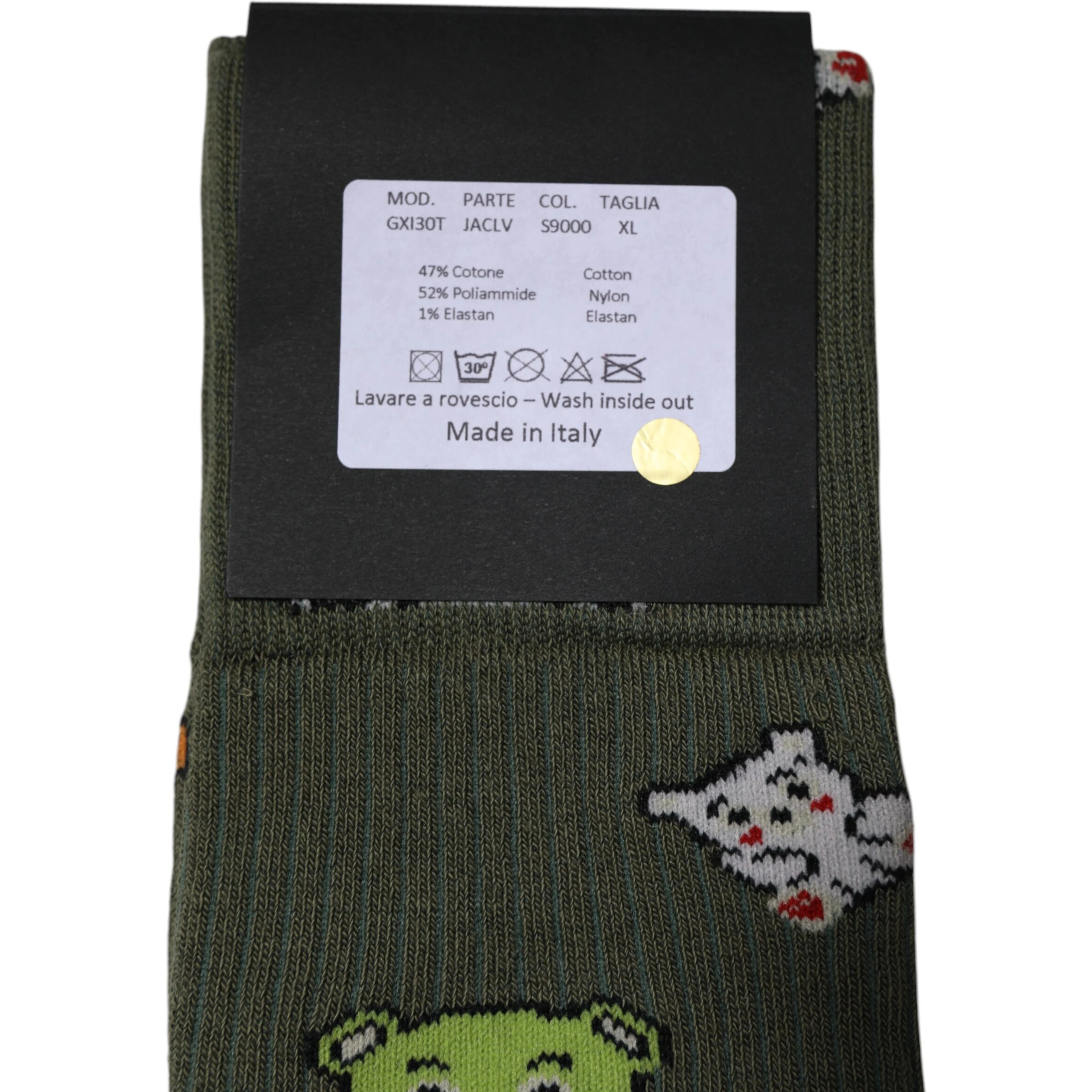 Green Nylon DG Bear Printed Mid Calf Socks