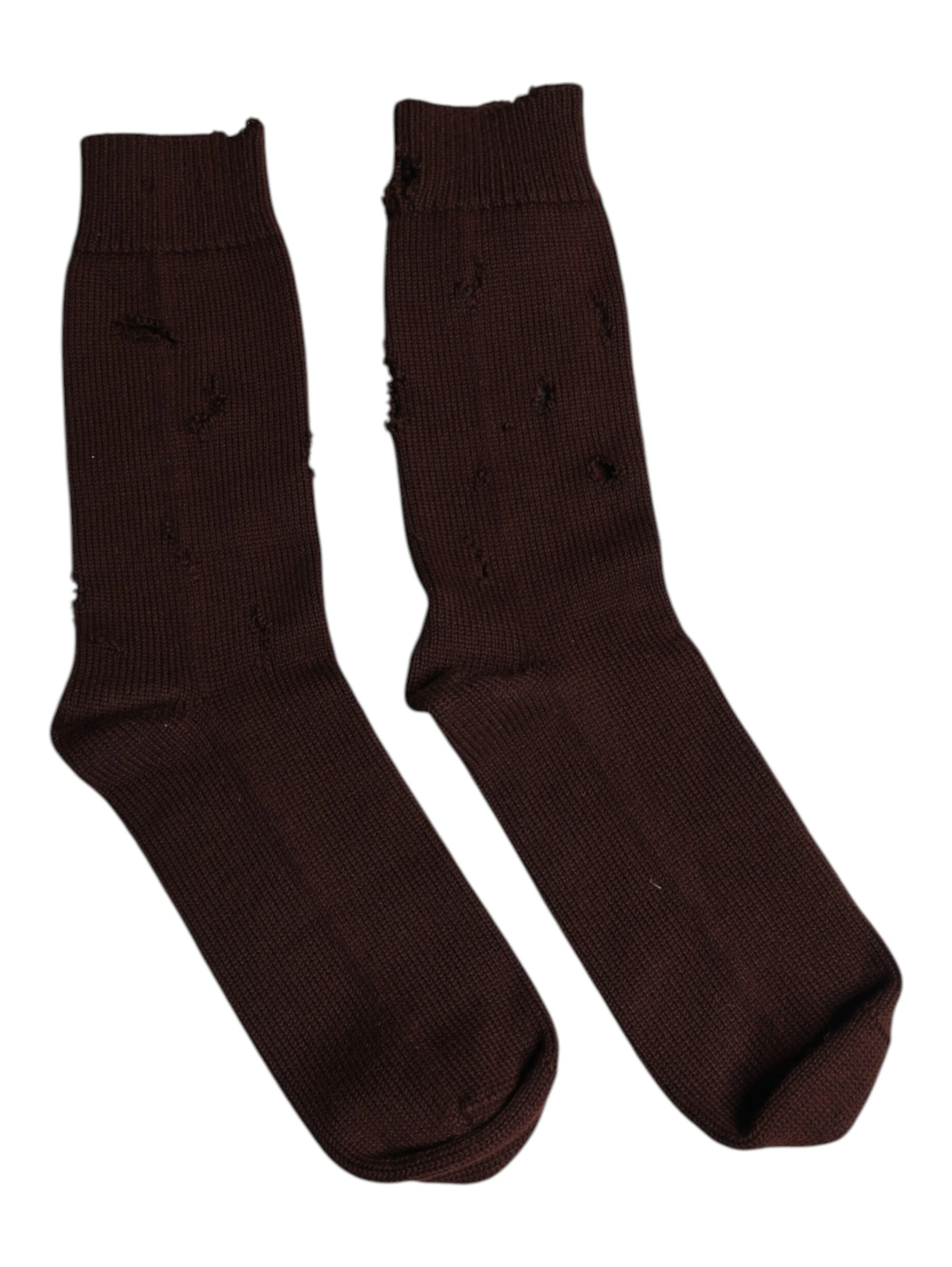 Brown Solid Cotton Stretch Mid Calf Socks