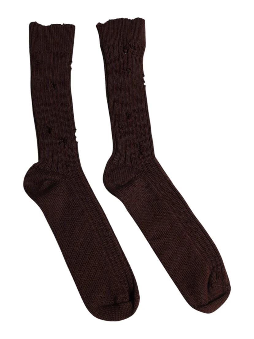 Brown Cotton Stretch Over The Calf Socks