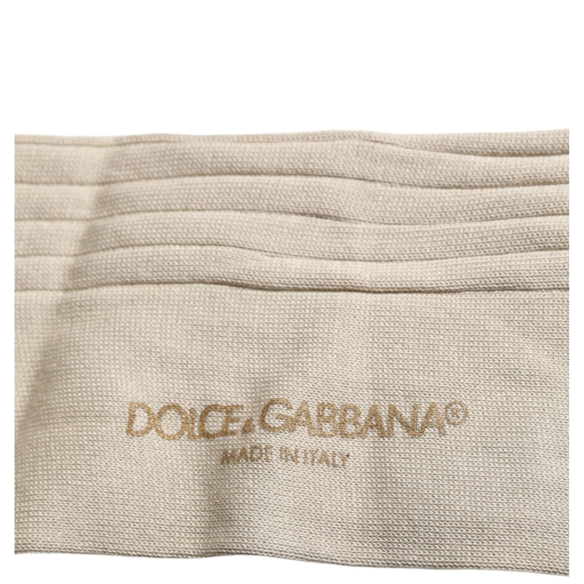 Beige Cotton Stretch Logo Mid Calf Socks