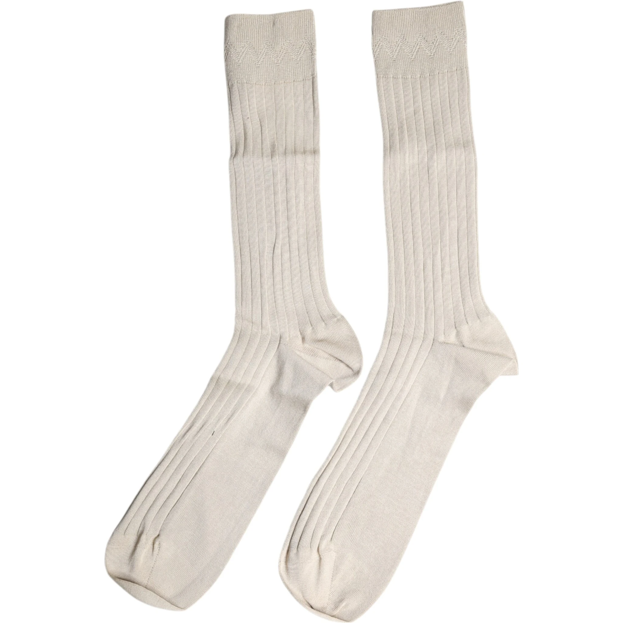 Beige Cotton Stretch Logo Mid Calf Socks