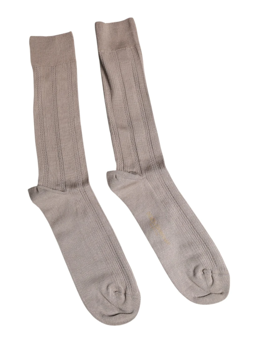 Brown Cotton Stretch Logo Over Calf Socks