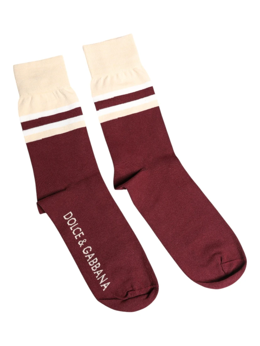 Burgundy Stretch Logo Print Mid Calf Socks