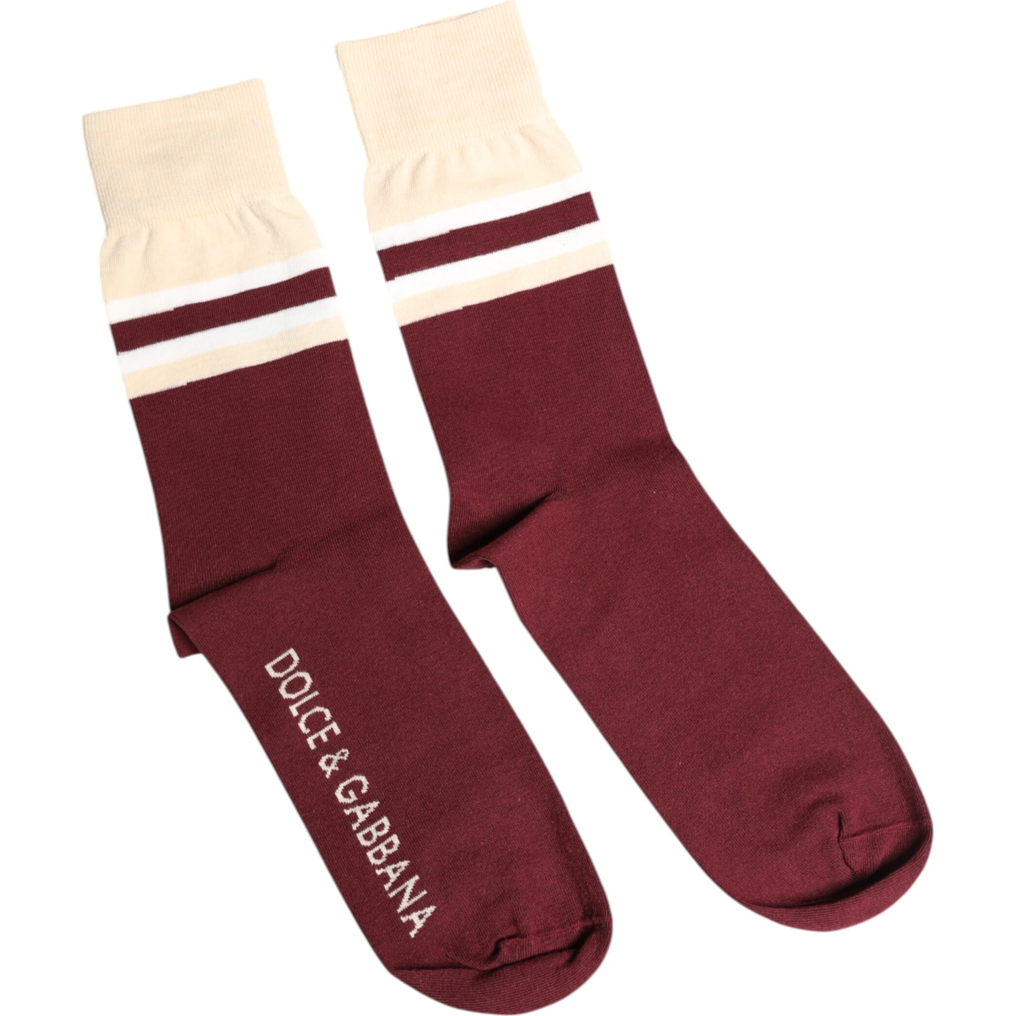 Burgundy Stretch Logo Print Mid Calf Socks
