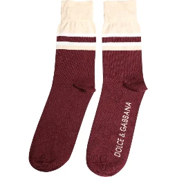 Burgundy Stretch Logo Print Mid Calf Socks