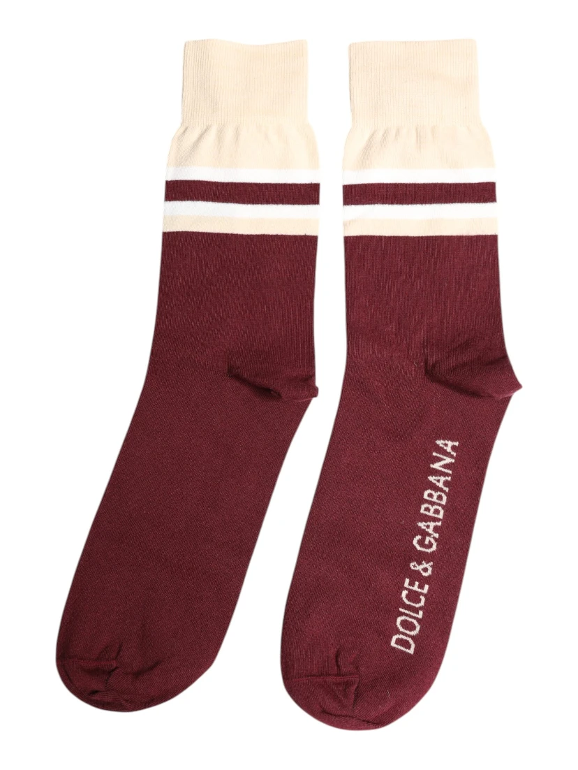 Burgundy Stretch Logo Print Mid Calf Socks