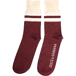 Burgundy Stretch Logo Print Mid Calf Socks