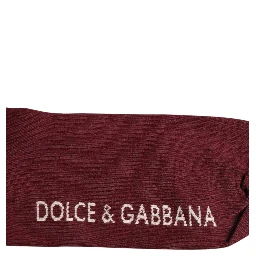 Burgundy Stretch Logo Print Mid Calf Socks