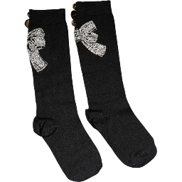Black Knit Floral Crystal Embellishment Socks