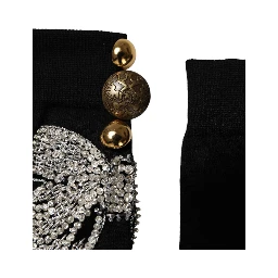Black Knit Floral Crystal Embellishment Socks