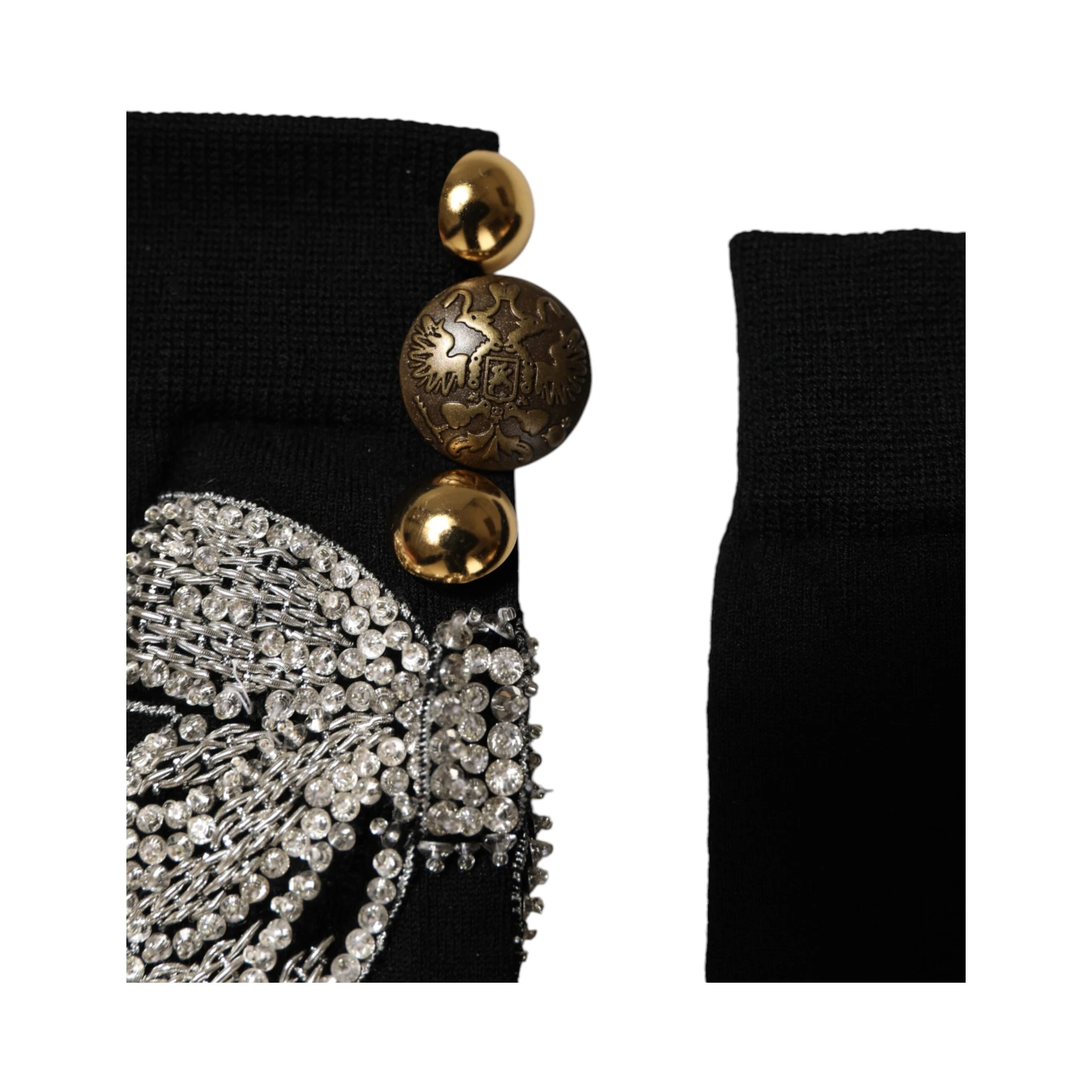 Black Knit Floral Crystal Embellishment Socks
