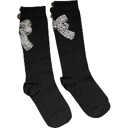 Black Knit Floral Crystal Embellishment Socks