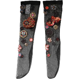 Black Stretch Carretto Crystal Stockings Socks