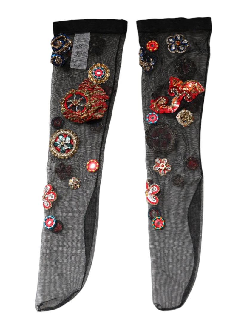 Black Stretch Carretto Crystal Stockings Socks
