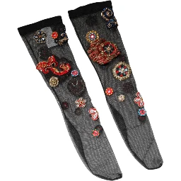 Black Stretch Carretto Crystal Stockings Socks