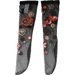 Black Stretch Carretto Crystal Stockings Socks
