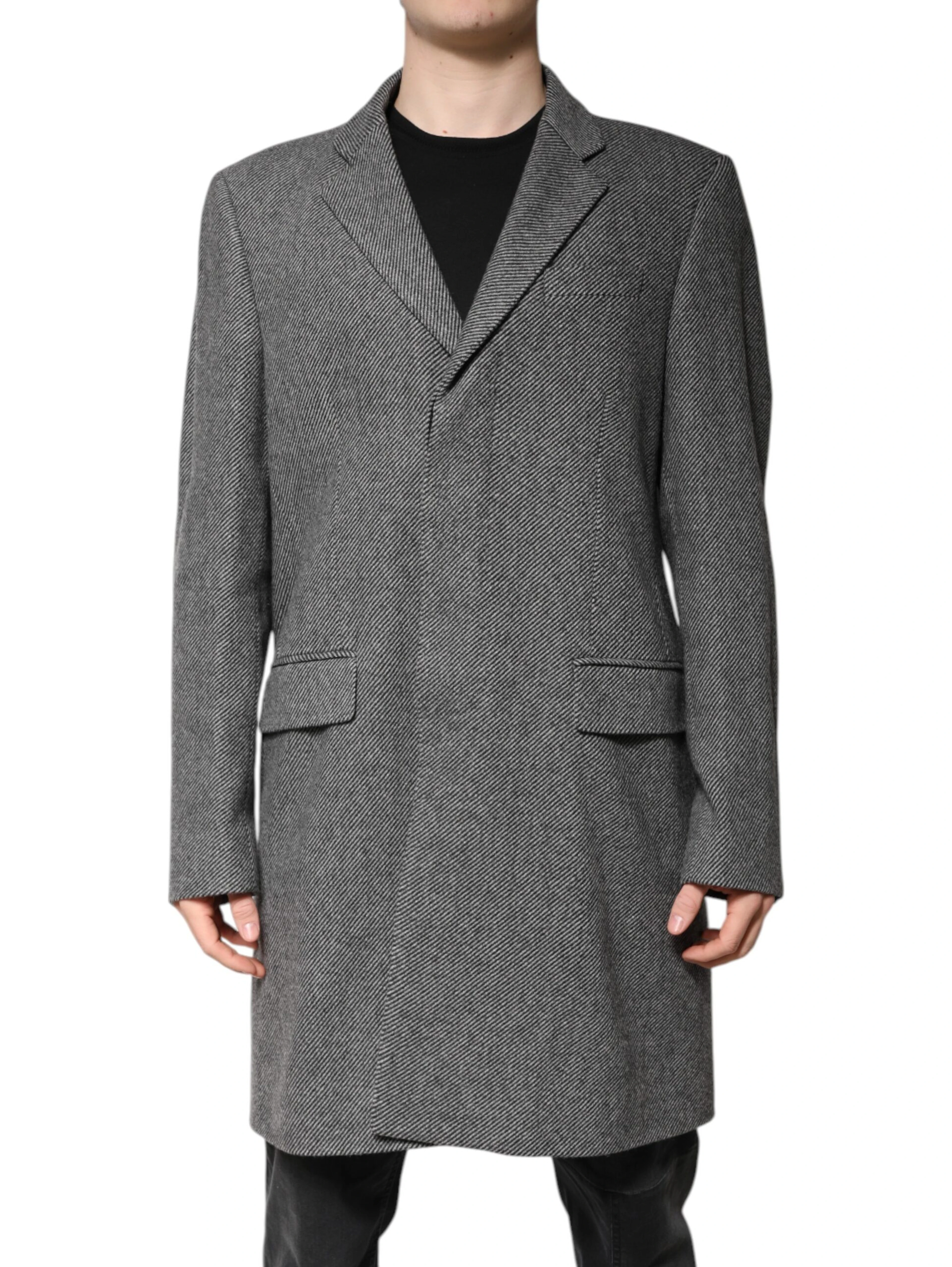 Gray Wool Single Breasted Trench Coat Jacket