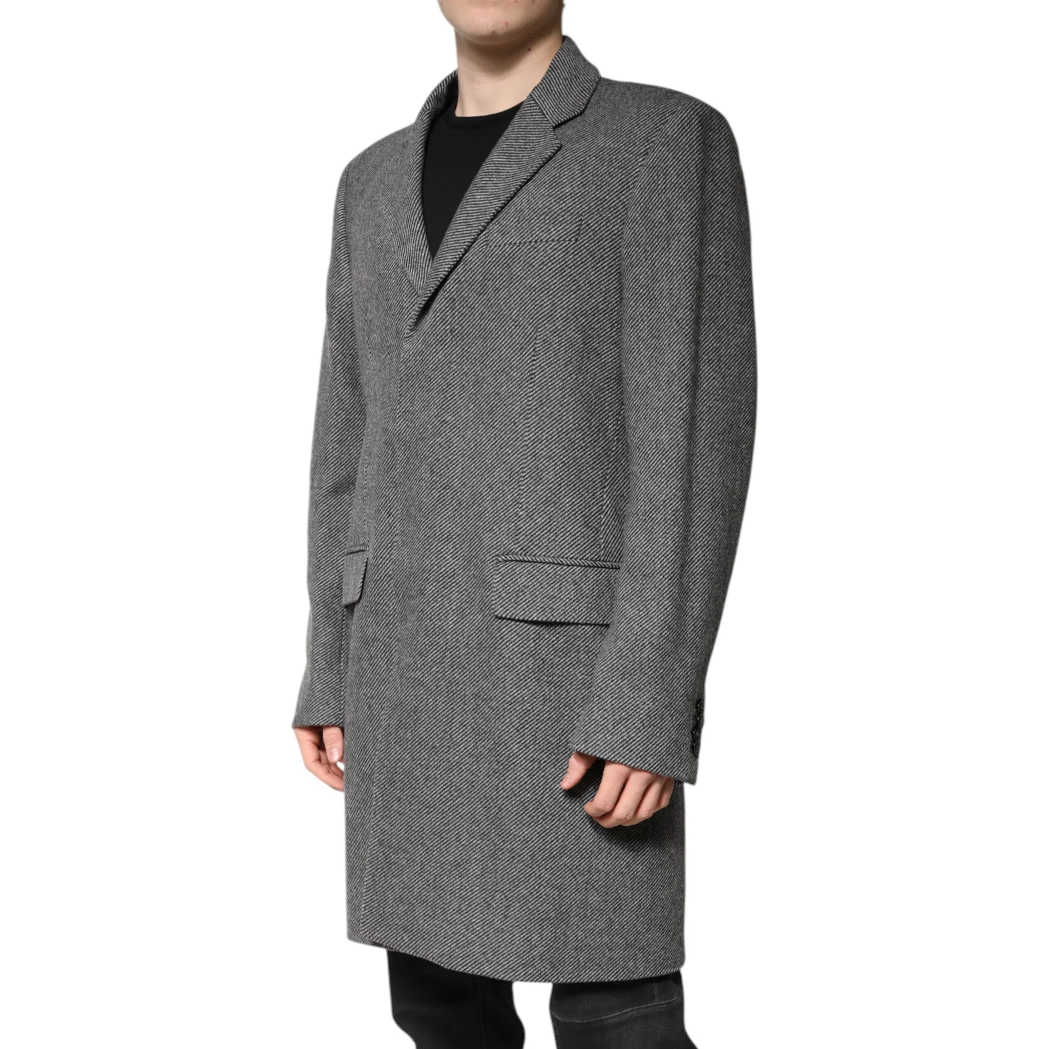 Gray Wool Single Breasted Trench Coat Jacket