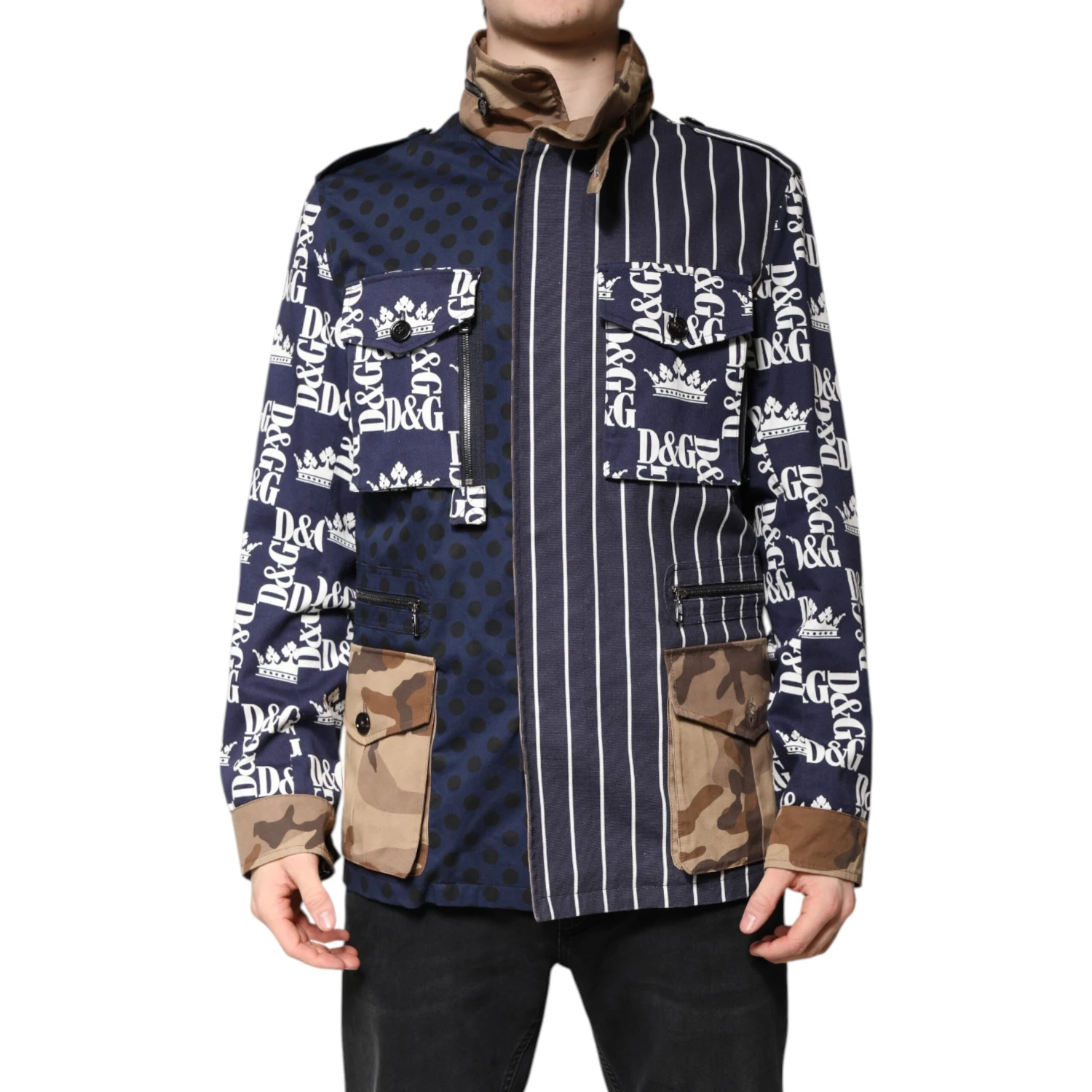 Multicolor Cotton Logo Patchwork Coat Jacket