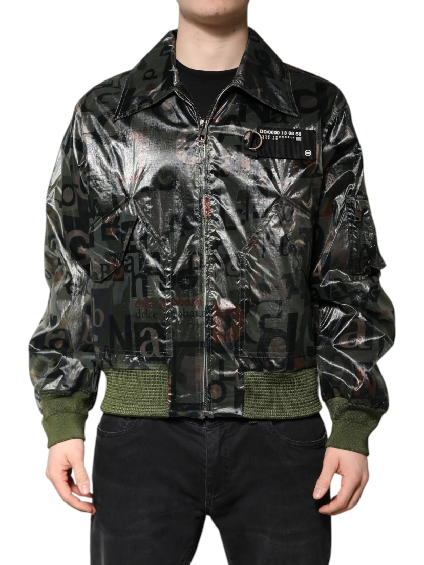 Green DG Logo Print Bomber Full Zip Jacket