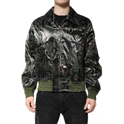 Green DG Logo Print Bomber Full Zip Jacket