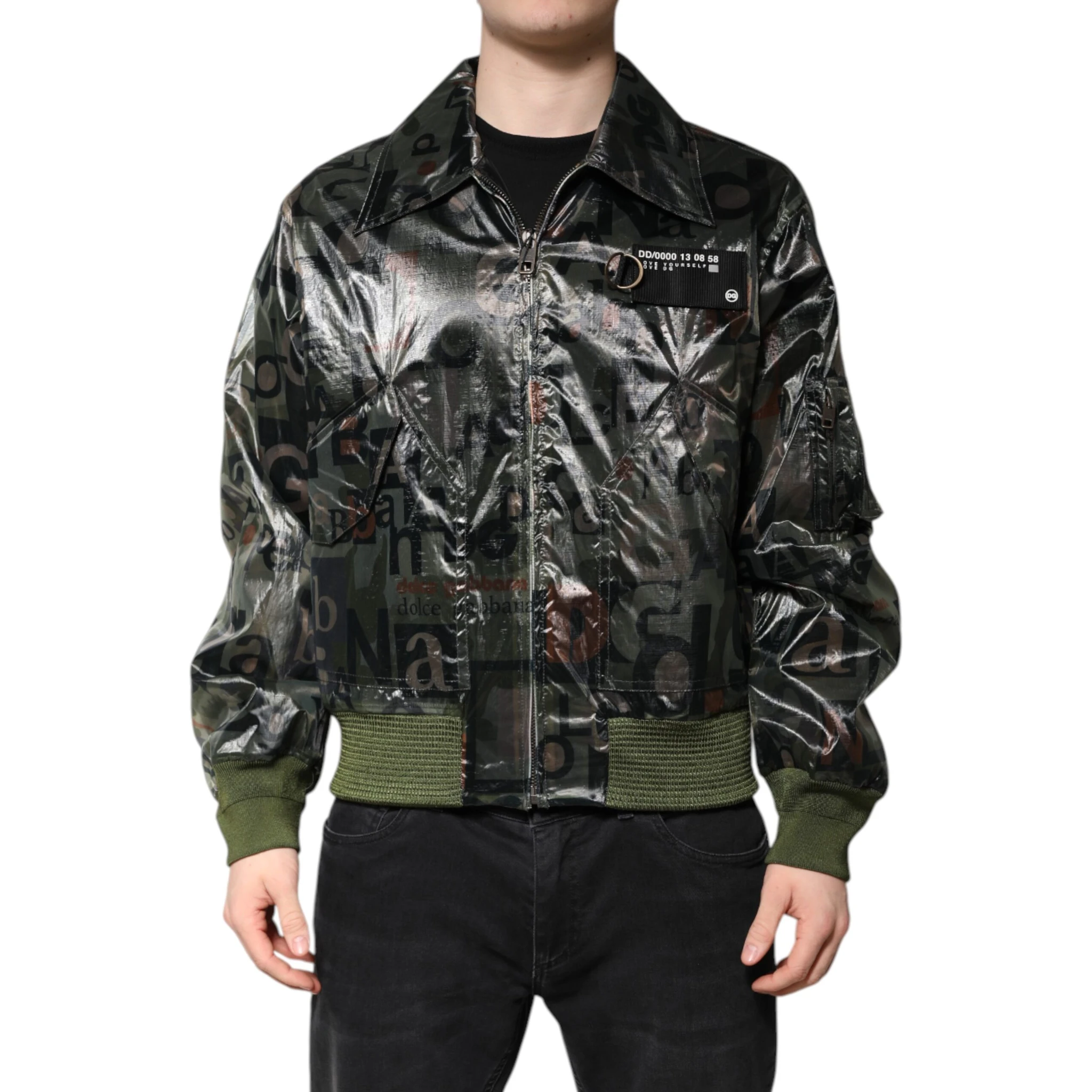 Green DG Logo Print Bomber Full Zip Jacket