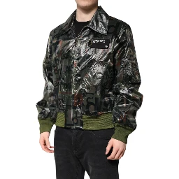 Green DG Logo Print Bomber Full Zip Jacket
